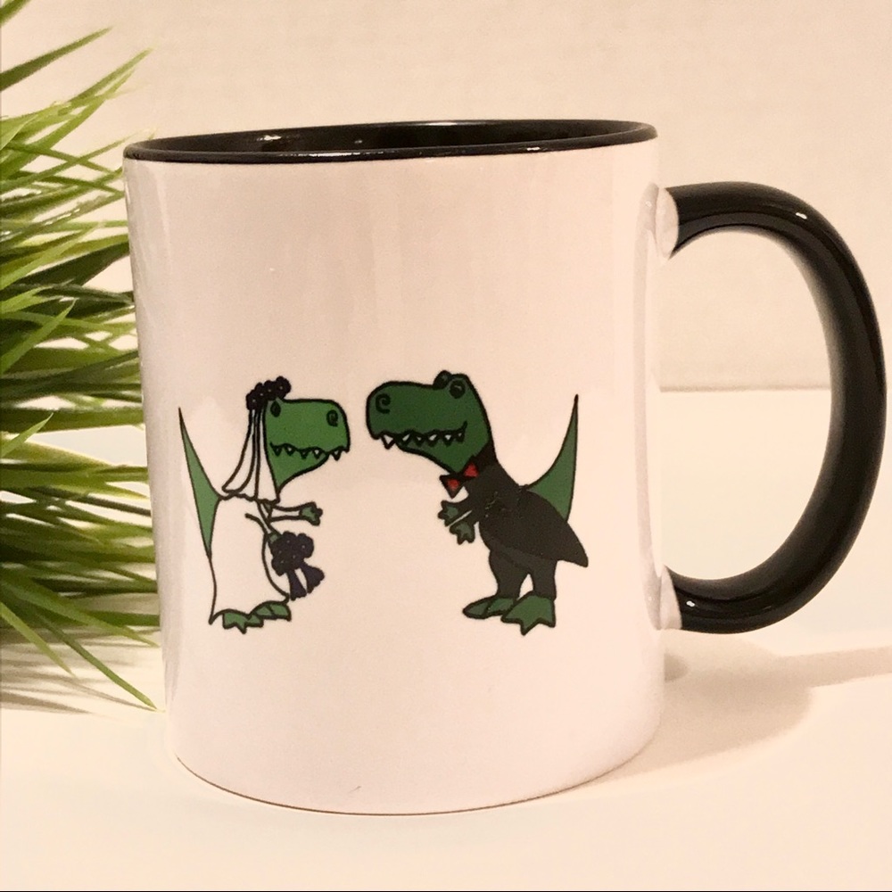 Super Cute Dinosaur Wedding Couple Mug Cup